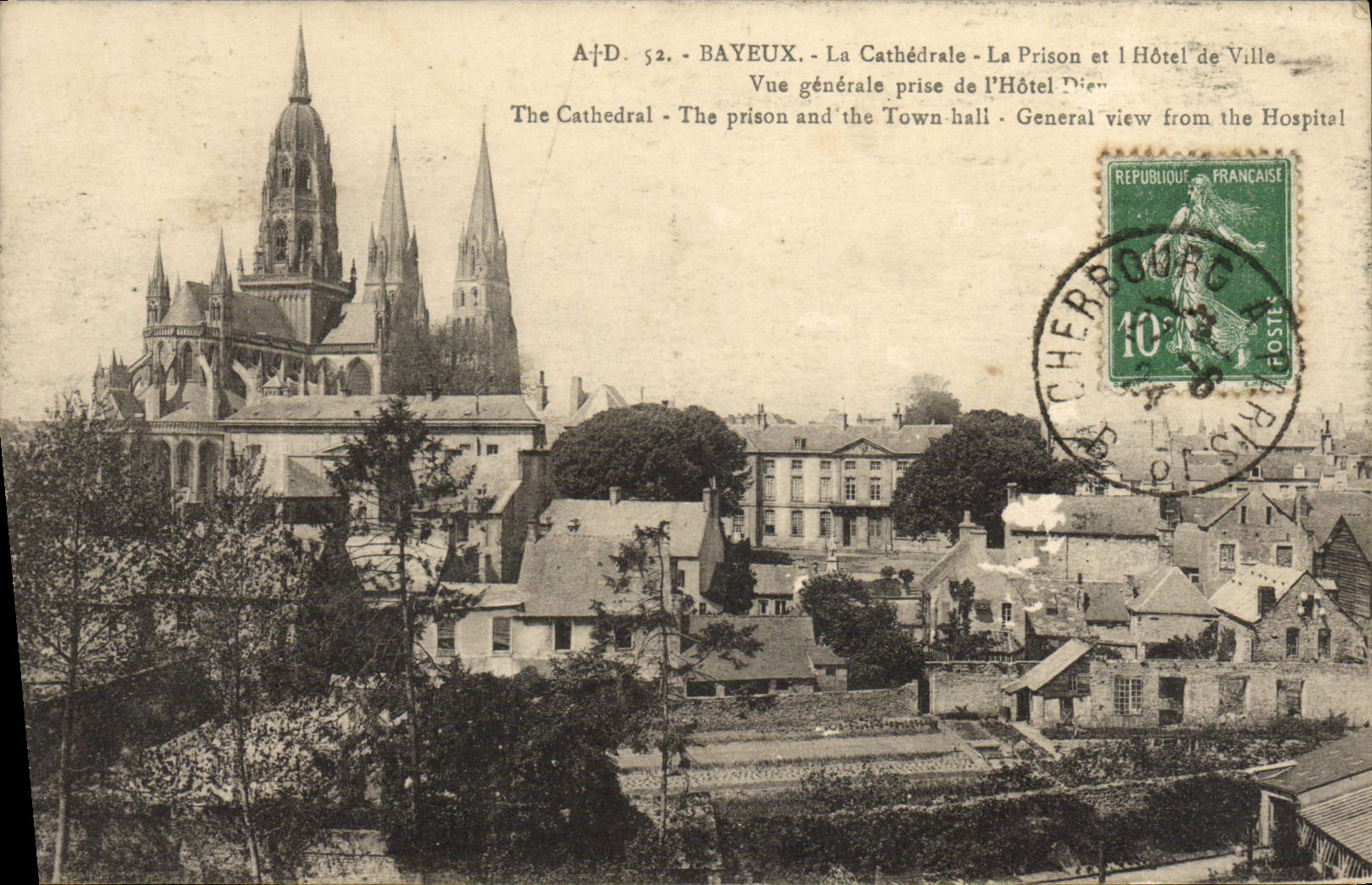 La POSTAL Bayeux de la VENDIMIA la catedral la prisión y el ayuntamiento ve tomado de dios del hotel