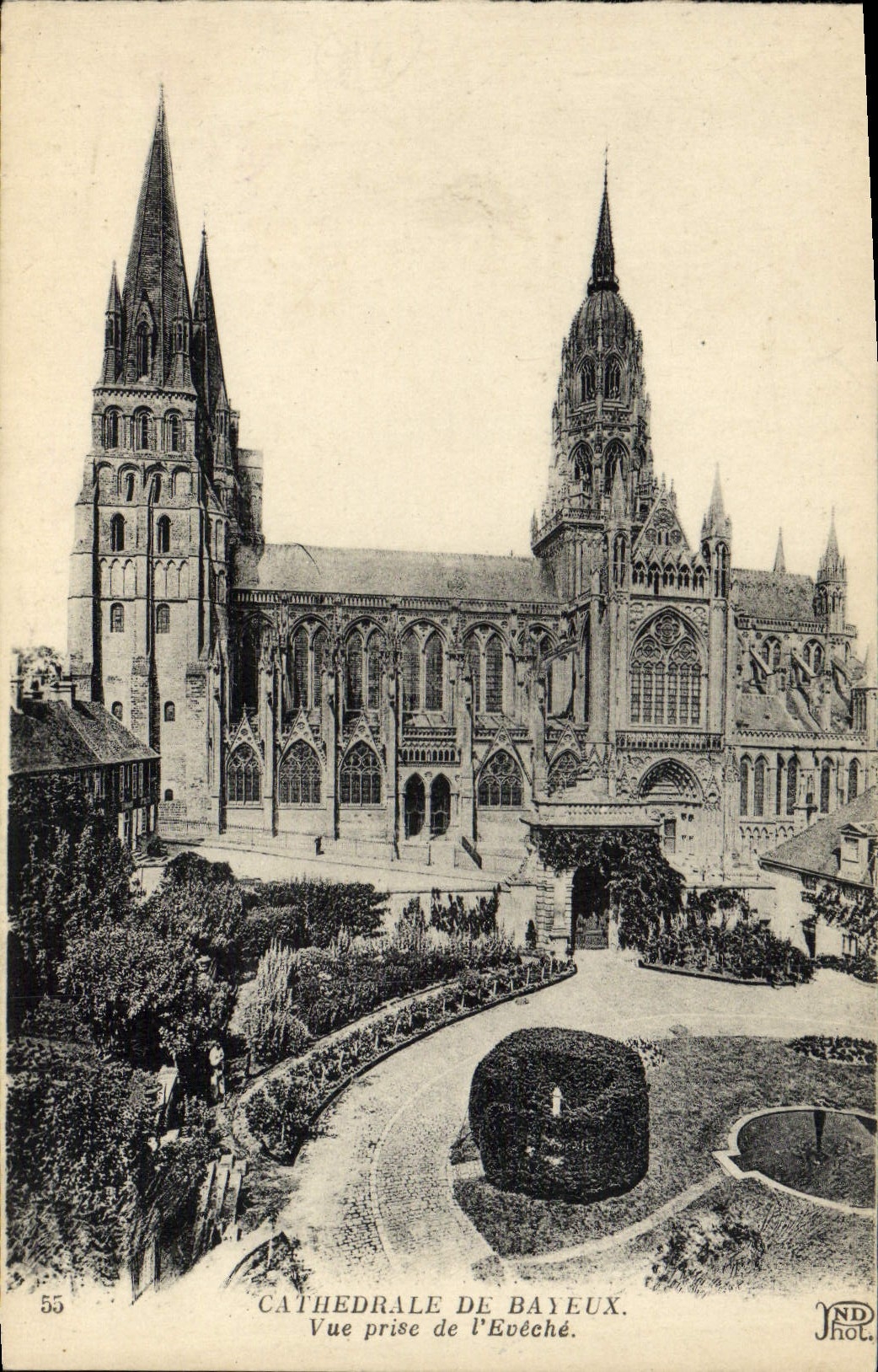 Catedral de la POSTAL de la VENDIMIA de Bayeux vista del eveche