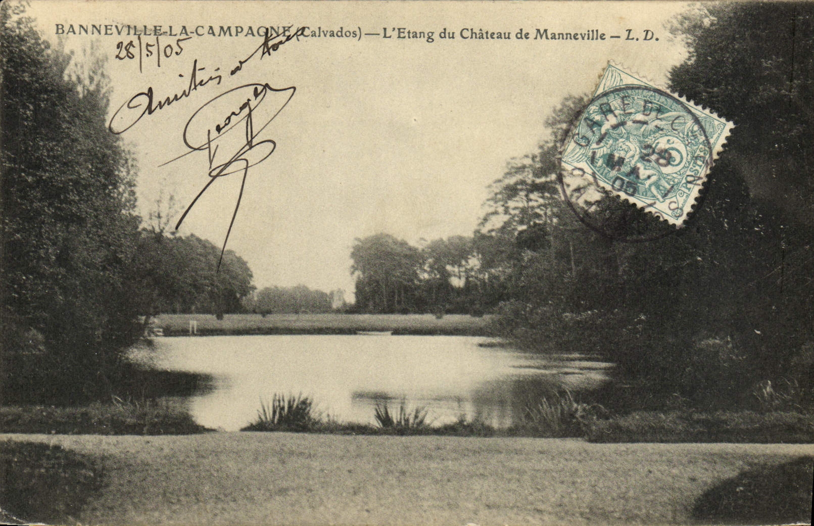 VINTAGE POSTCARD Banneville the Countryside the Pond of the Castle of Manneville