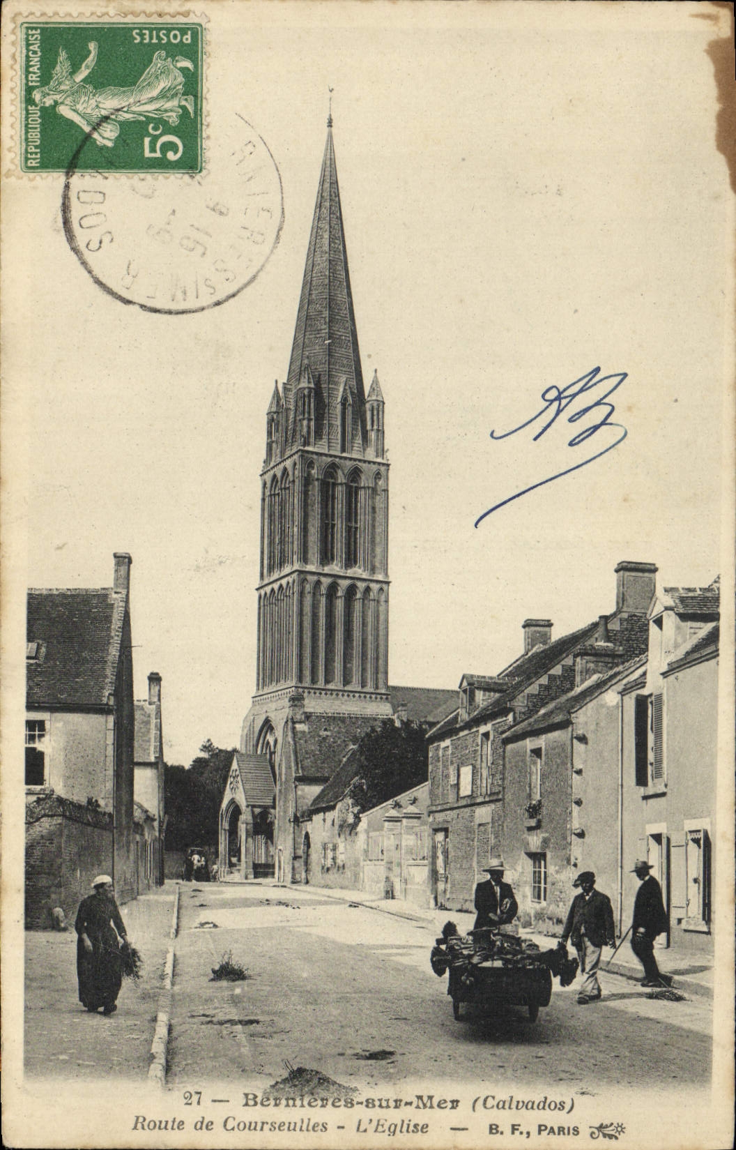 VINTAGE POSTCARD Bernieres On Sea Road of Courseulles the Church