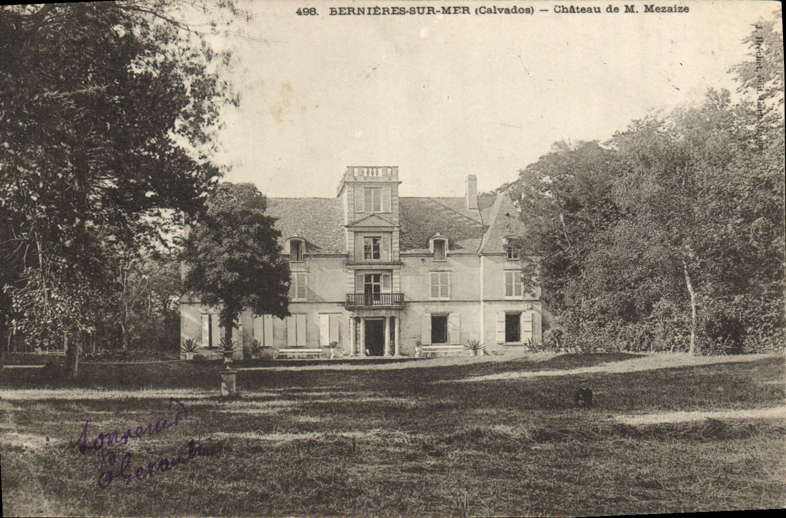 VINTAGE POSTCARD Bernieres On Sea Castle of Mr. Mezaize