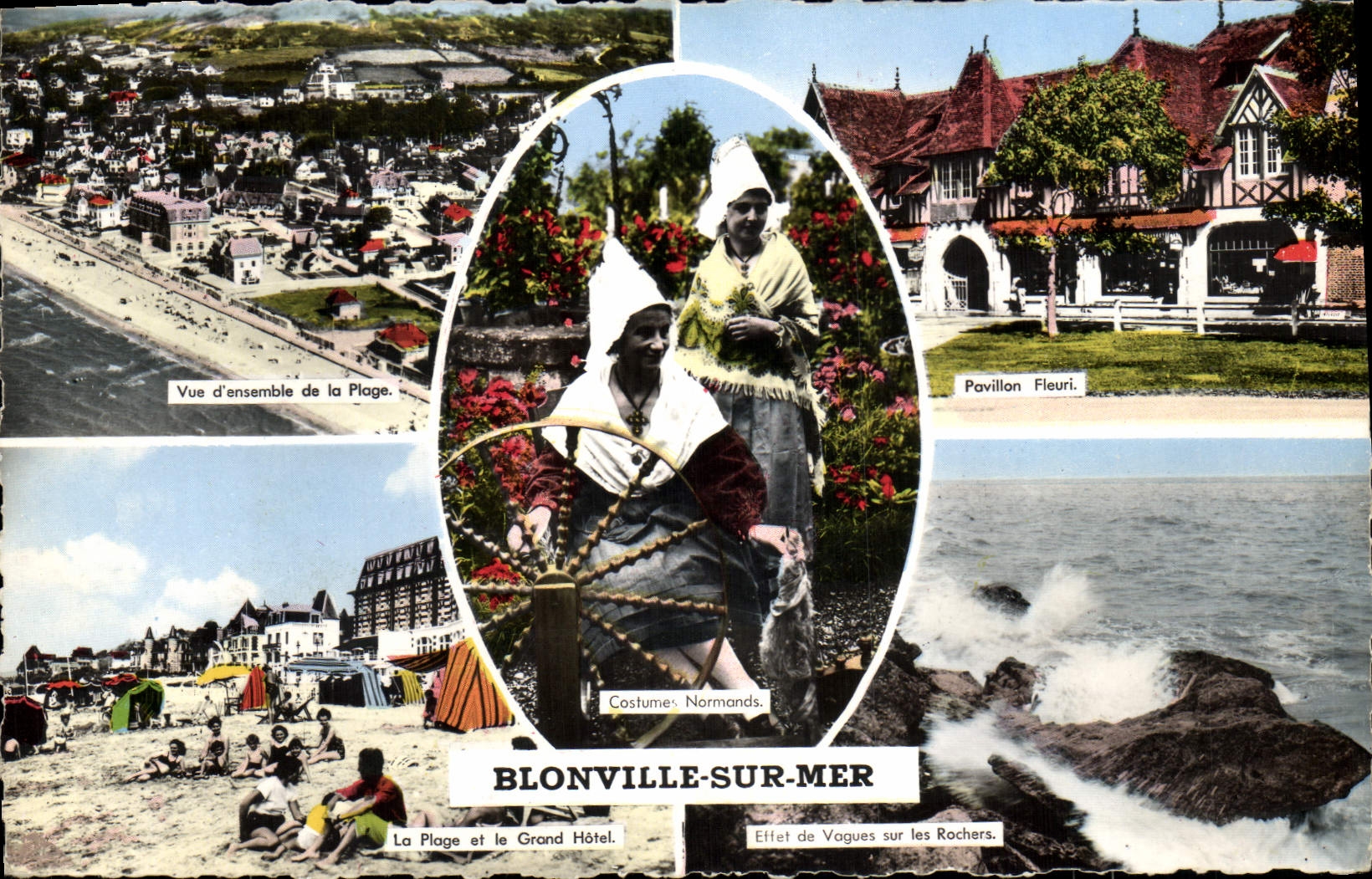 CPM Blonville Sur Mer Vue d'ensemble de la plage Pavillon fleuri La plage et le grand hotel Effet de vagues Costumes 