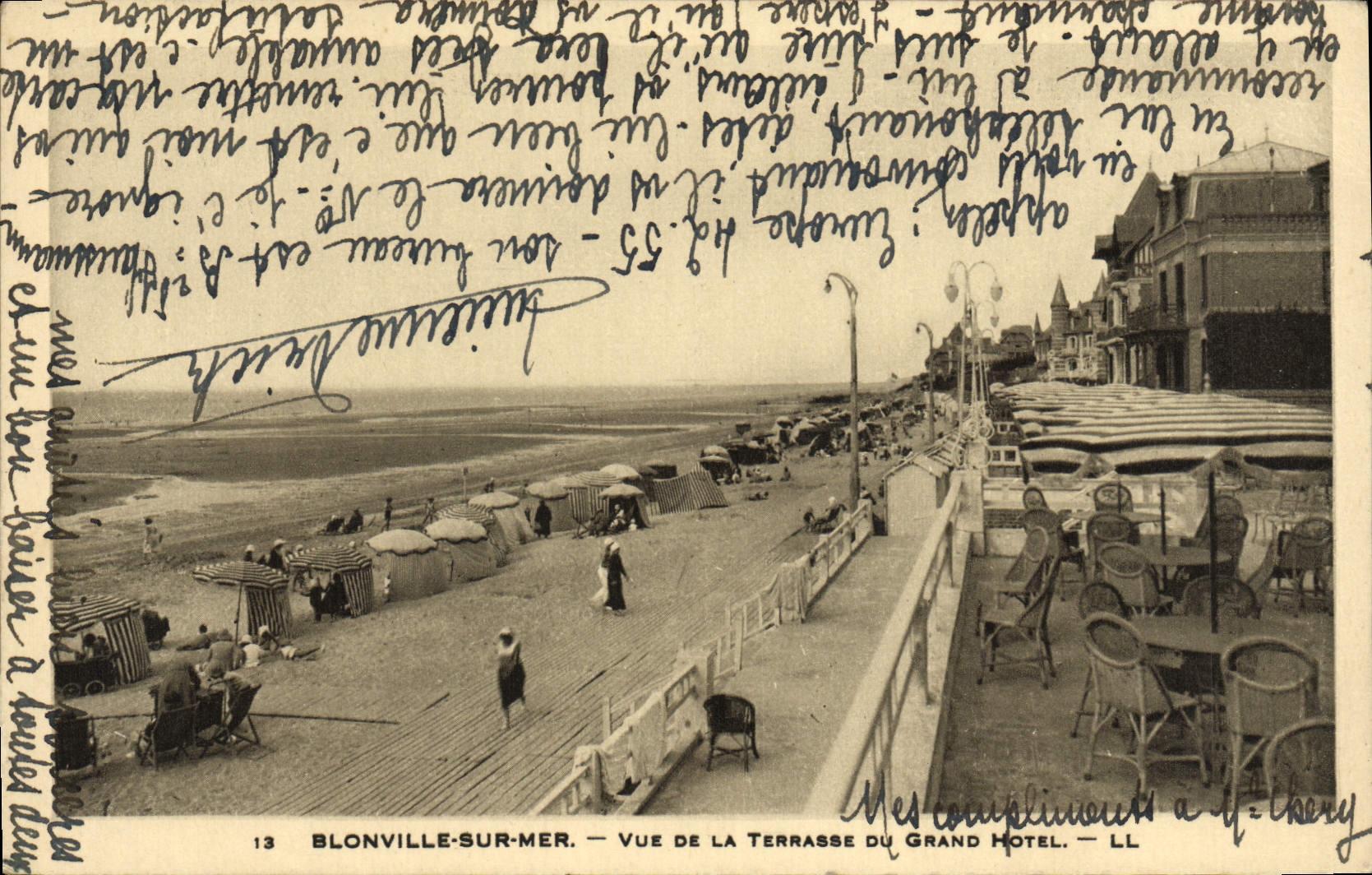 VINTAGE POSTCARD Blonville On Sea Seen Of the Terrace of the large hotel