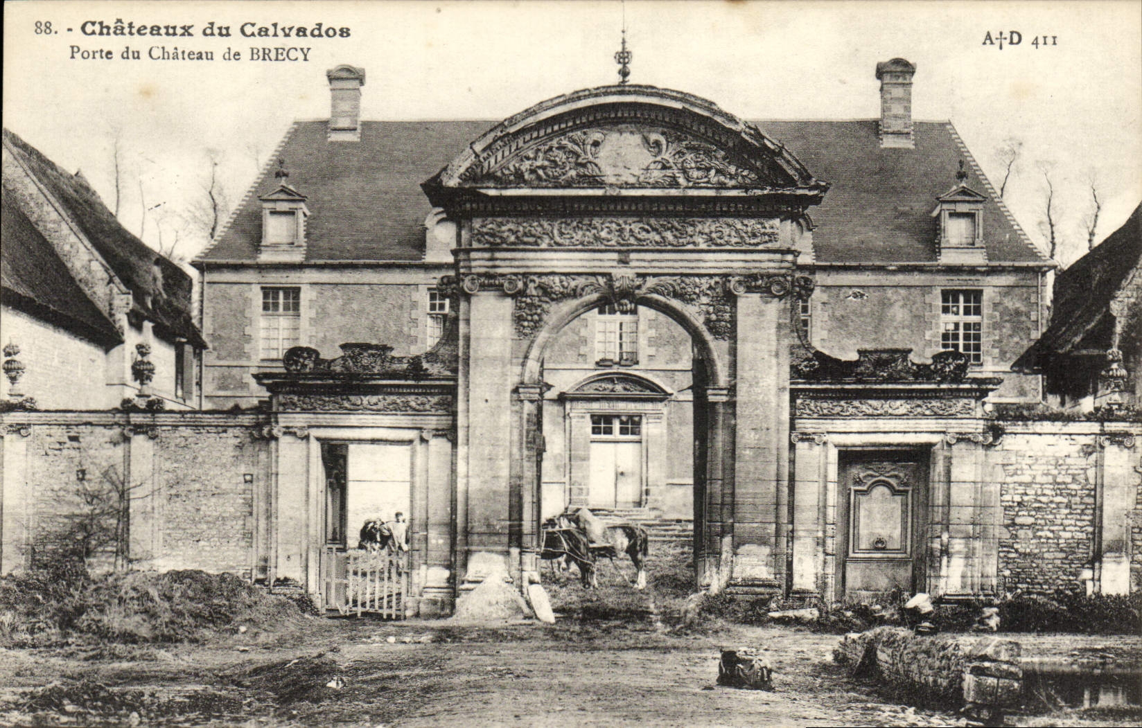 Castillos de Brecy de la POSTAL de la VENDIMIA del Apple-brandy