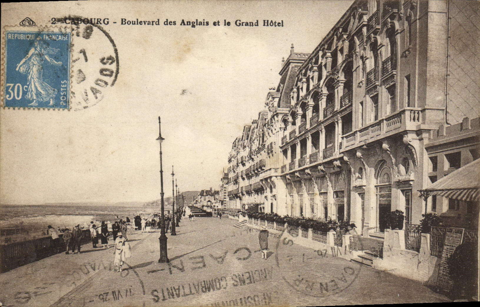 VINTAGE POSTCARD Cabourg the Boulevard of the English and the Large Hotel