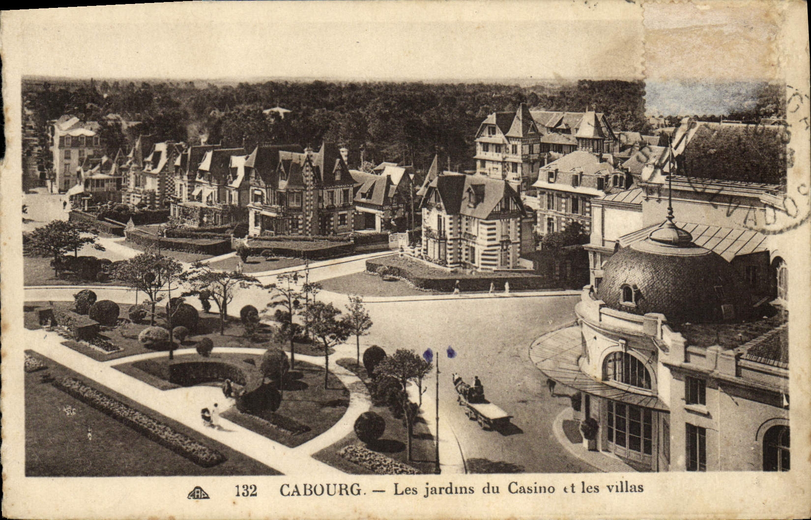 VINTAGE POSTCARD Cabourg Gardens and Casino and villas