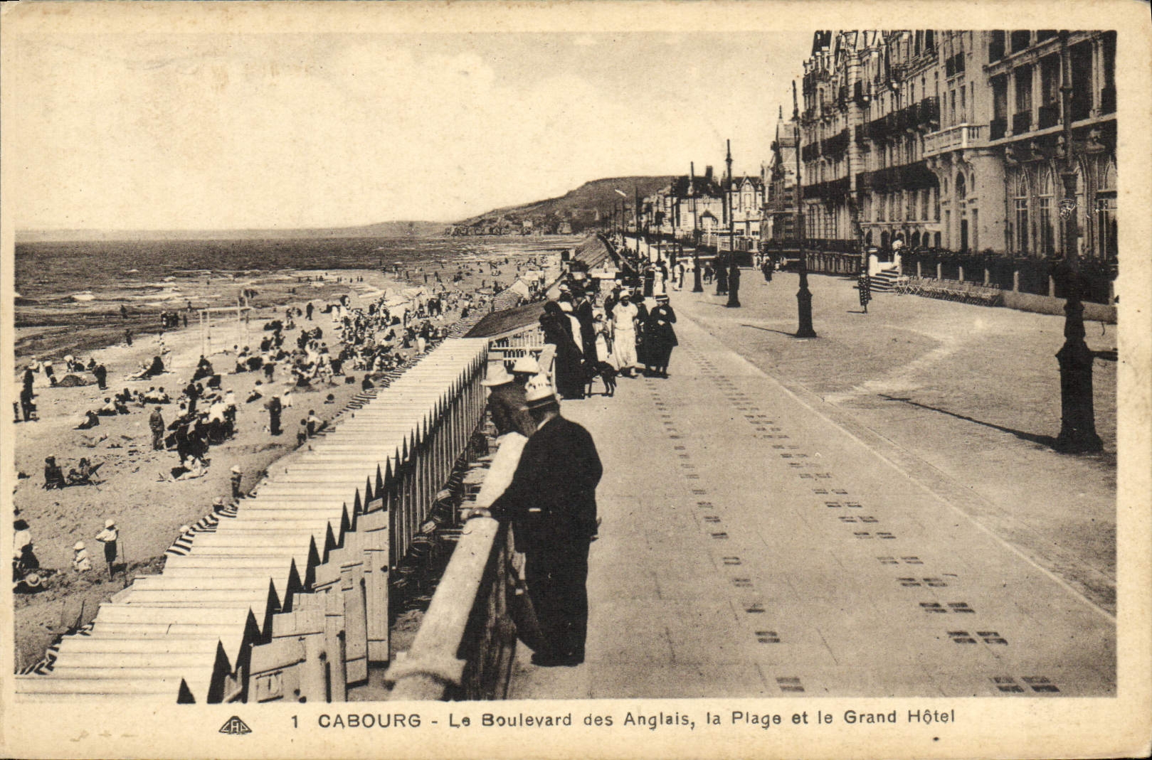 VINTAGE POSTCARD Cabourg the Boulevard of the English the Beach and Large Hotel