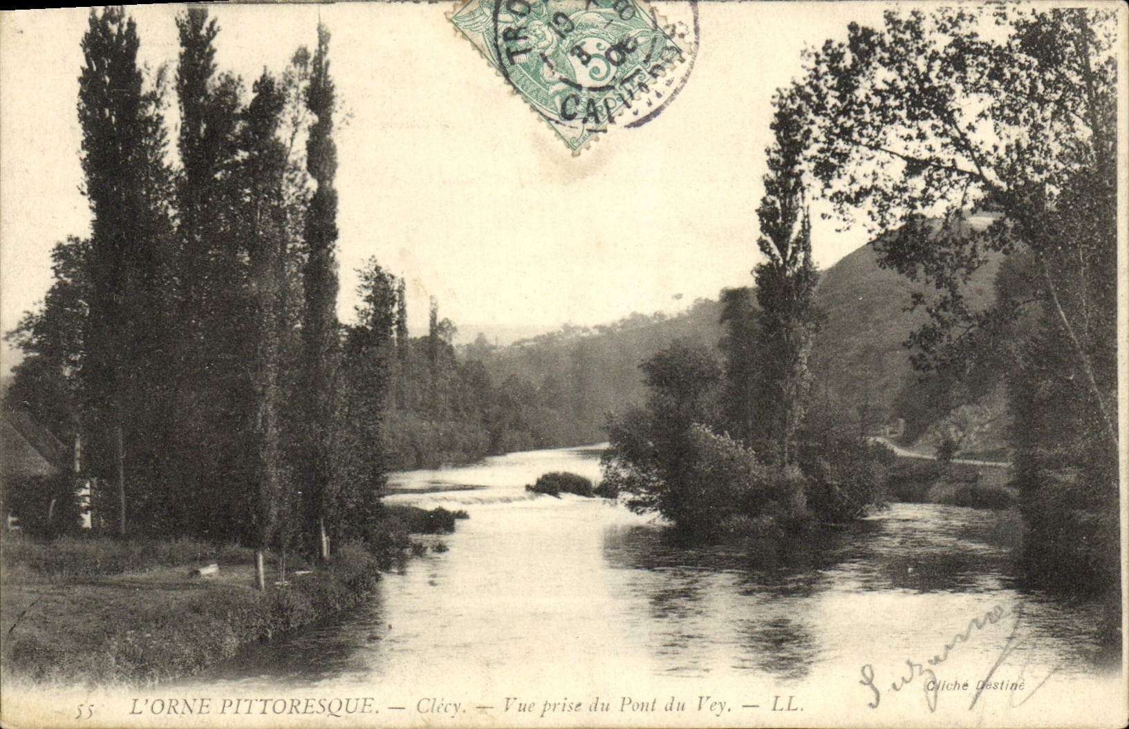 VINTAGE POSTCARD Clecy Seen from of the Bridge of Vey