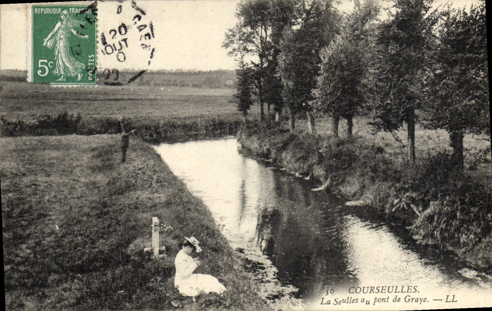 VINTAGE POSTCARD Courseulles Only with the bridge of Graye