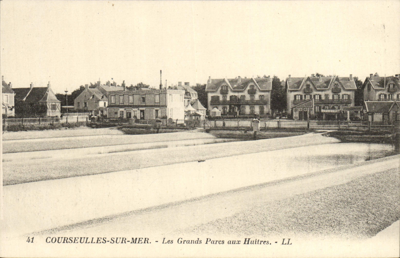 VINTAGE POSTCARD Courseulles on Sea Large Parks with Oysters