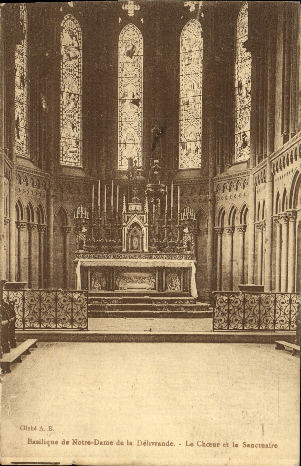 VINTAGE POSTCARD Basilica of Notre Dame of Delivrande Chorus and the Sanctuary