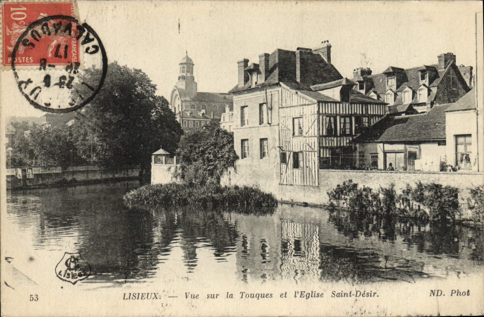 CPA Lisieux vue sur la touques et l'eglise saint desir