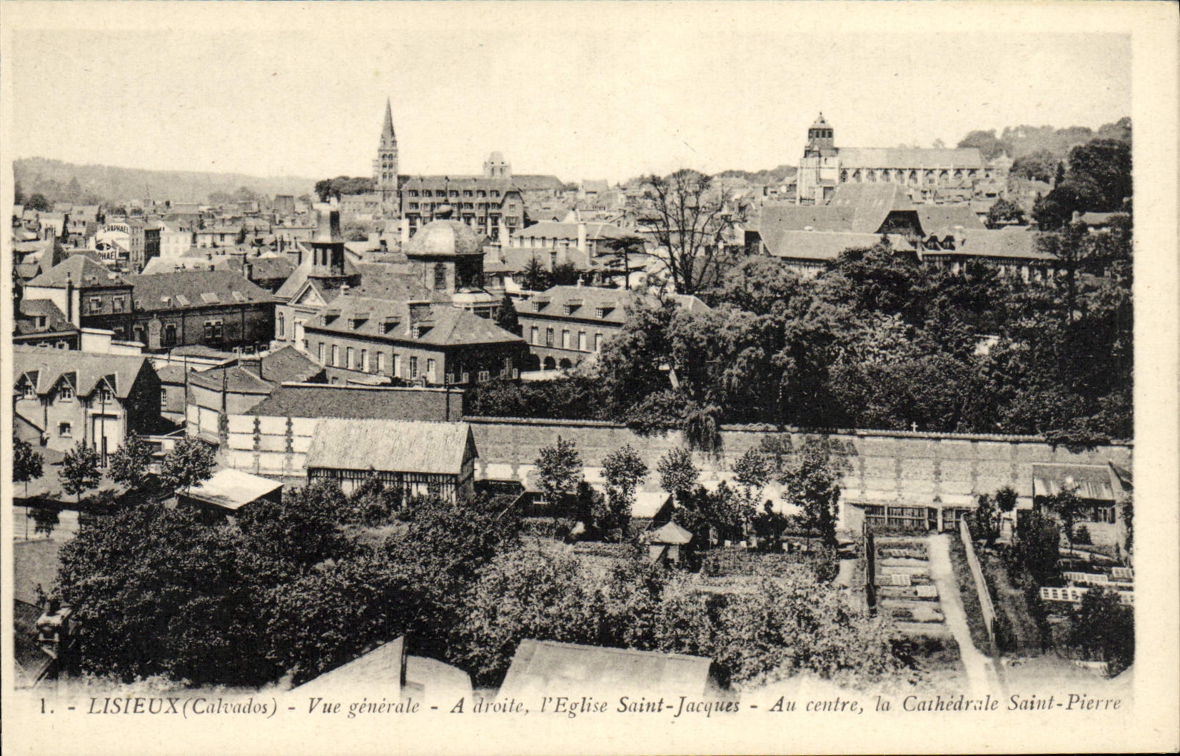 CPA Lisieux Vue generale l'eglise saint jacques Au centre La cathedrale Saint Pierre