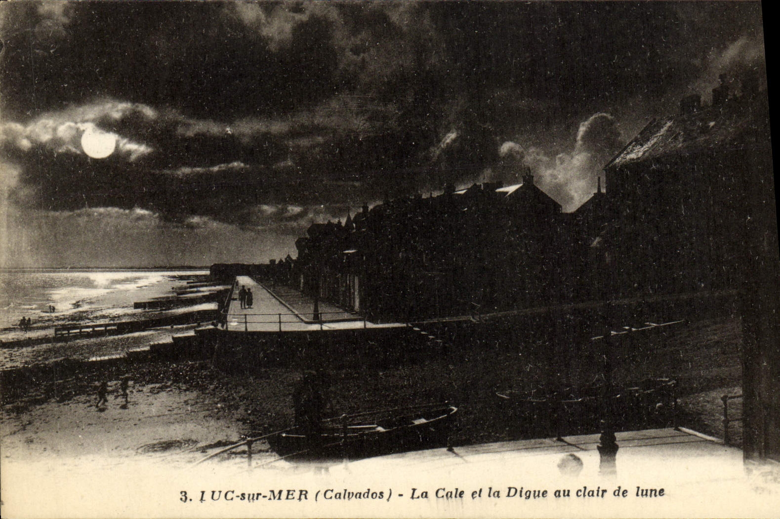 VINTAGE POSTCARD Luc on sea the hold and the dam with the moonlight