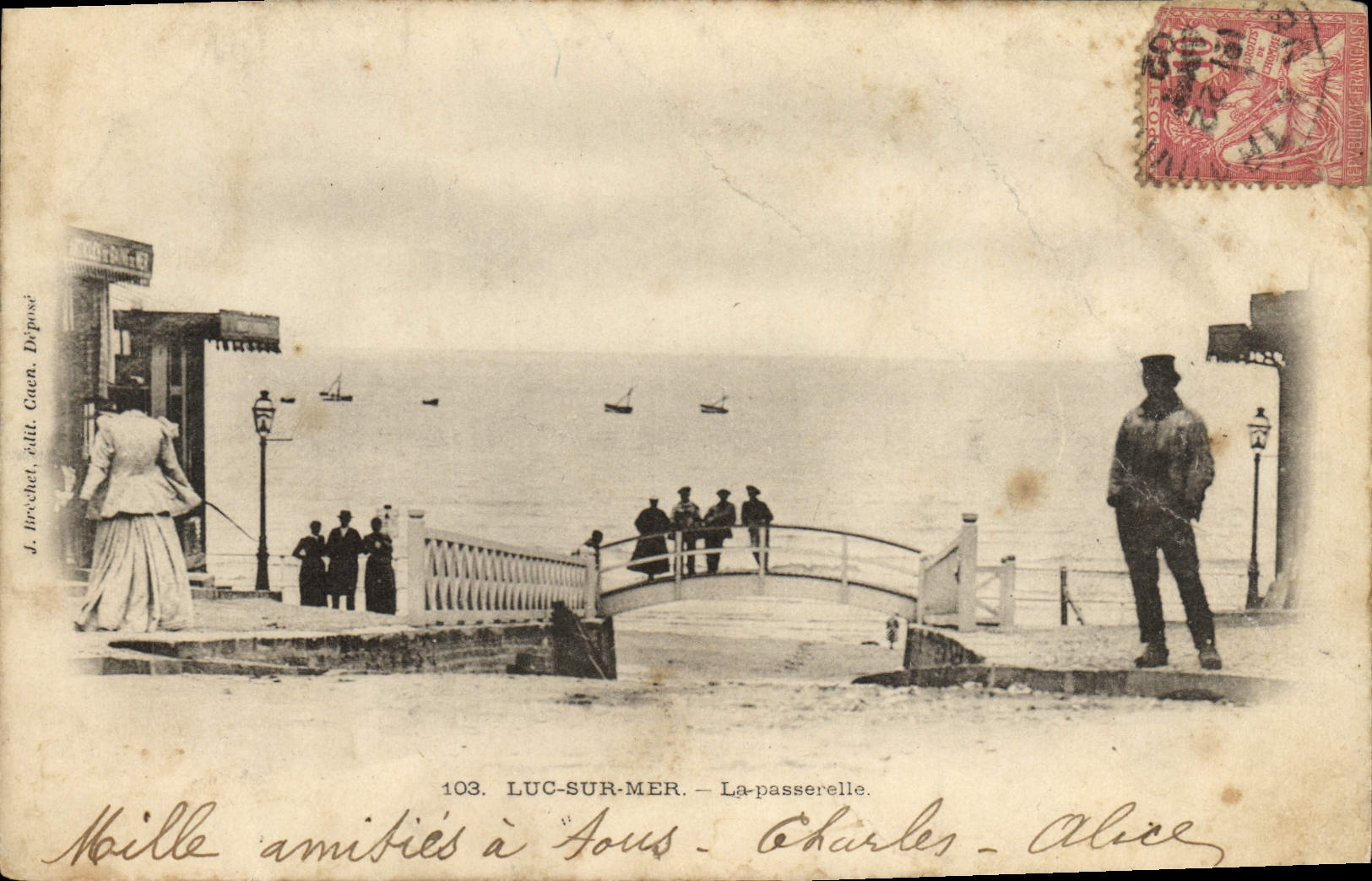 CPA Luc sur mer la passerelle