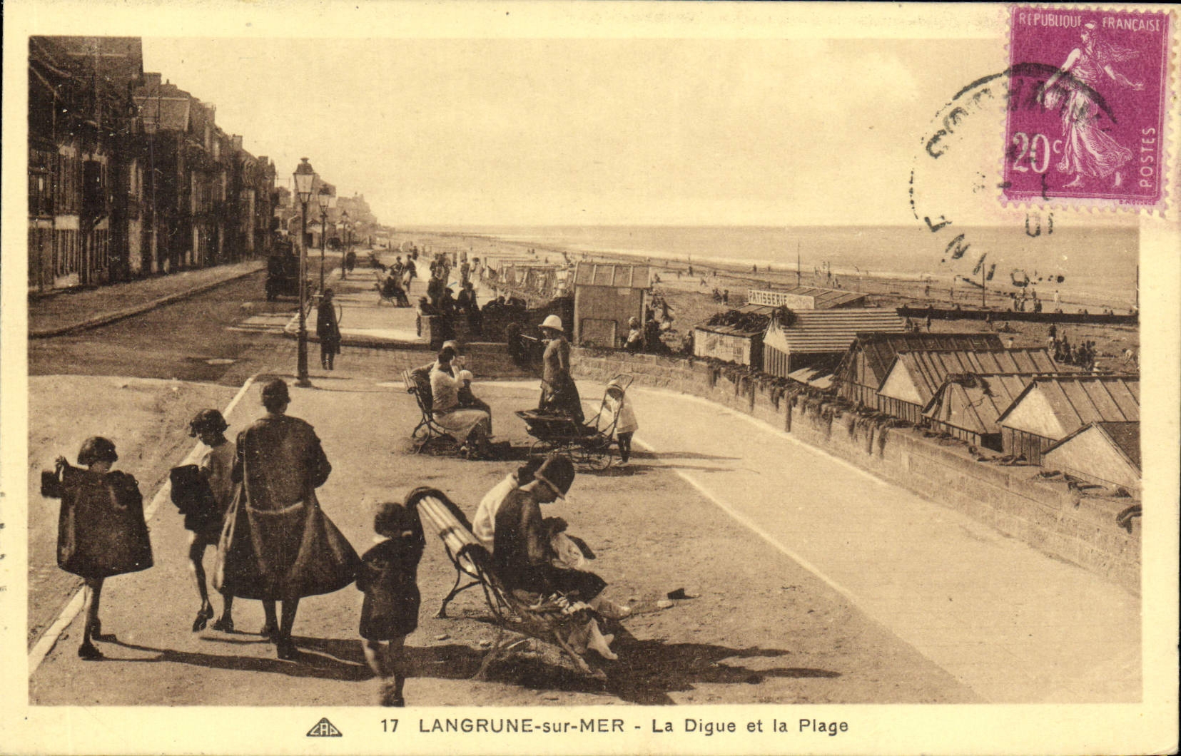 VINTAGE POSTCARD Langrune on sea the dam and the beach