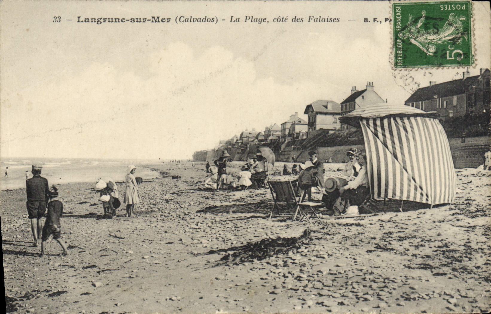 VINTAGE POSTCARD Langrune on sea the beach Dimensions Cliffs