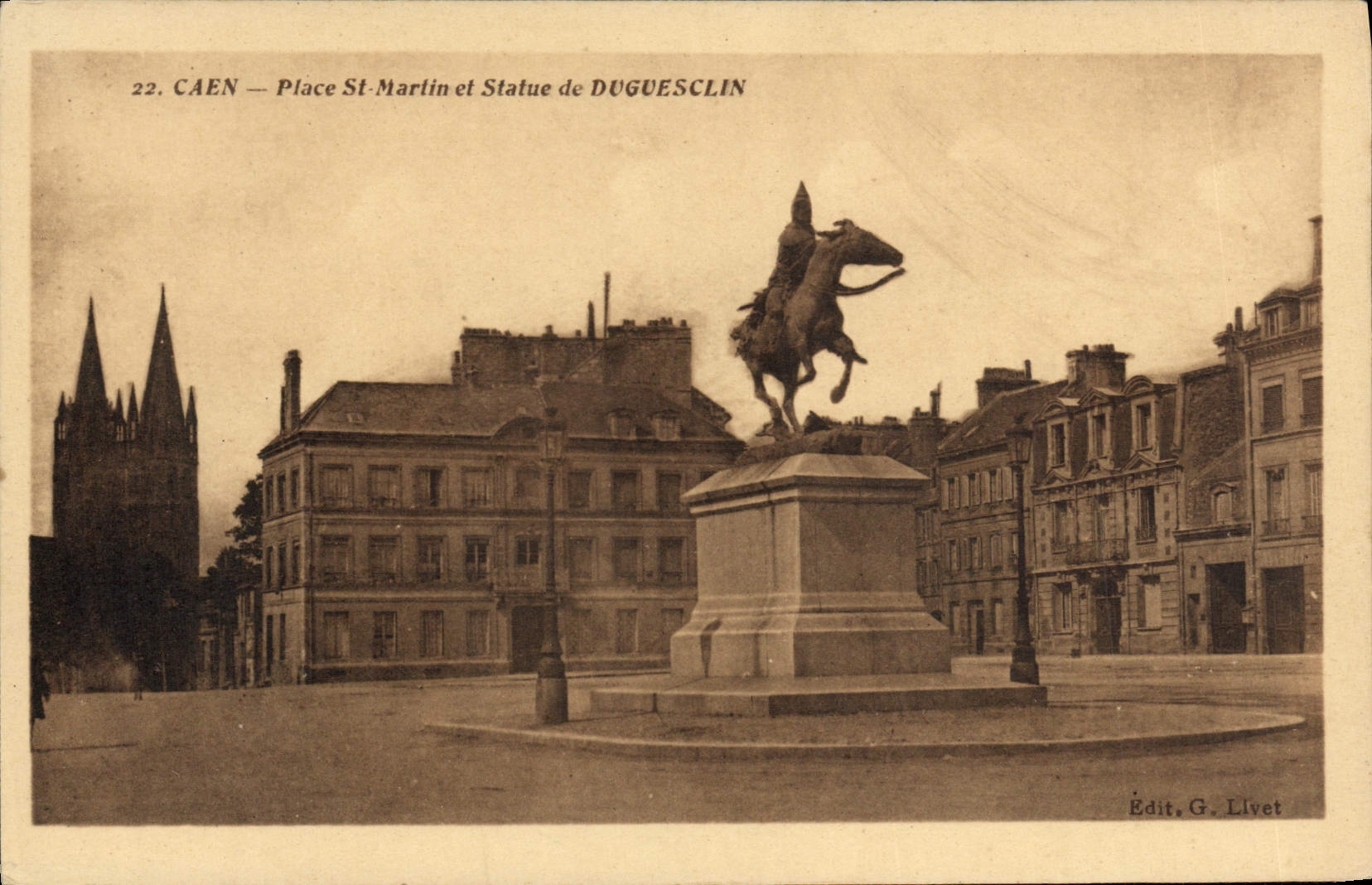 VINTAGE POSTCARD Caen Places St Martin and statue of Duguesclin