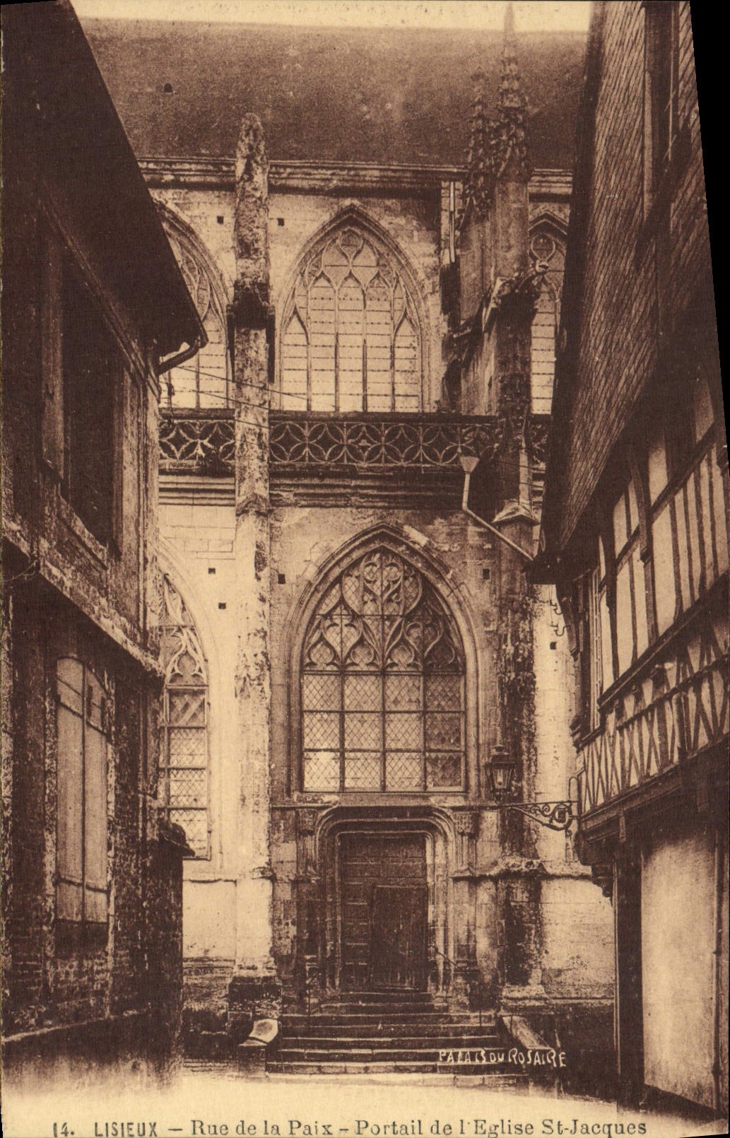 CPA Lisieux rue de la paix portail de l'eglise St Jacques