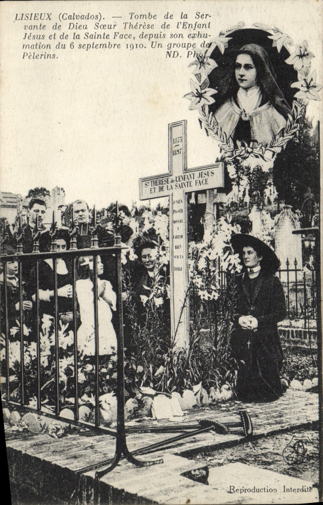 Catarata de Lisieux de la POSTAL de la VENDIMIA del Maidservant de la hermana de Teresa de dios del niño y Sainte de la cara de Jesús