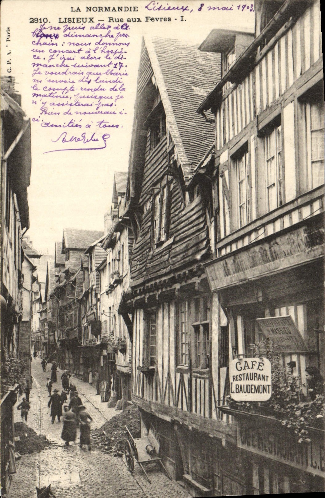 VINTAGE POSTCARD Lisieux the Street with the Boilermen Restoring Baudremont