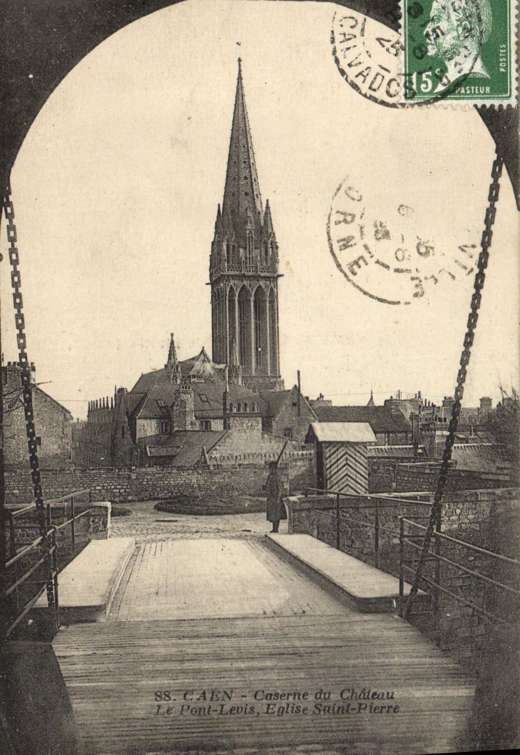 VINTAGE POSTCARD Caen Barracks of the Castle the Bridge Levis Church Saint Pierre