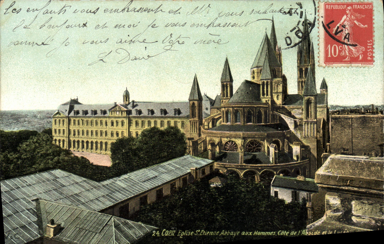 CPA Caen Eglise St Etienne Abbaye aux Hommes Cote de l'abside et le lycee