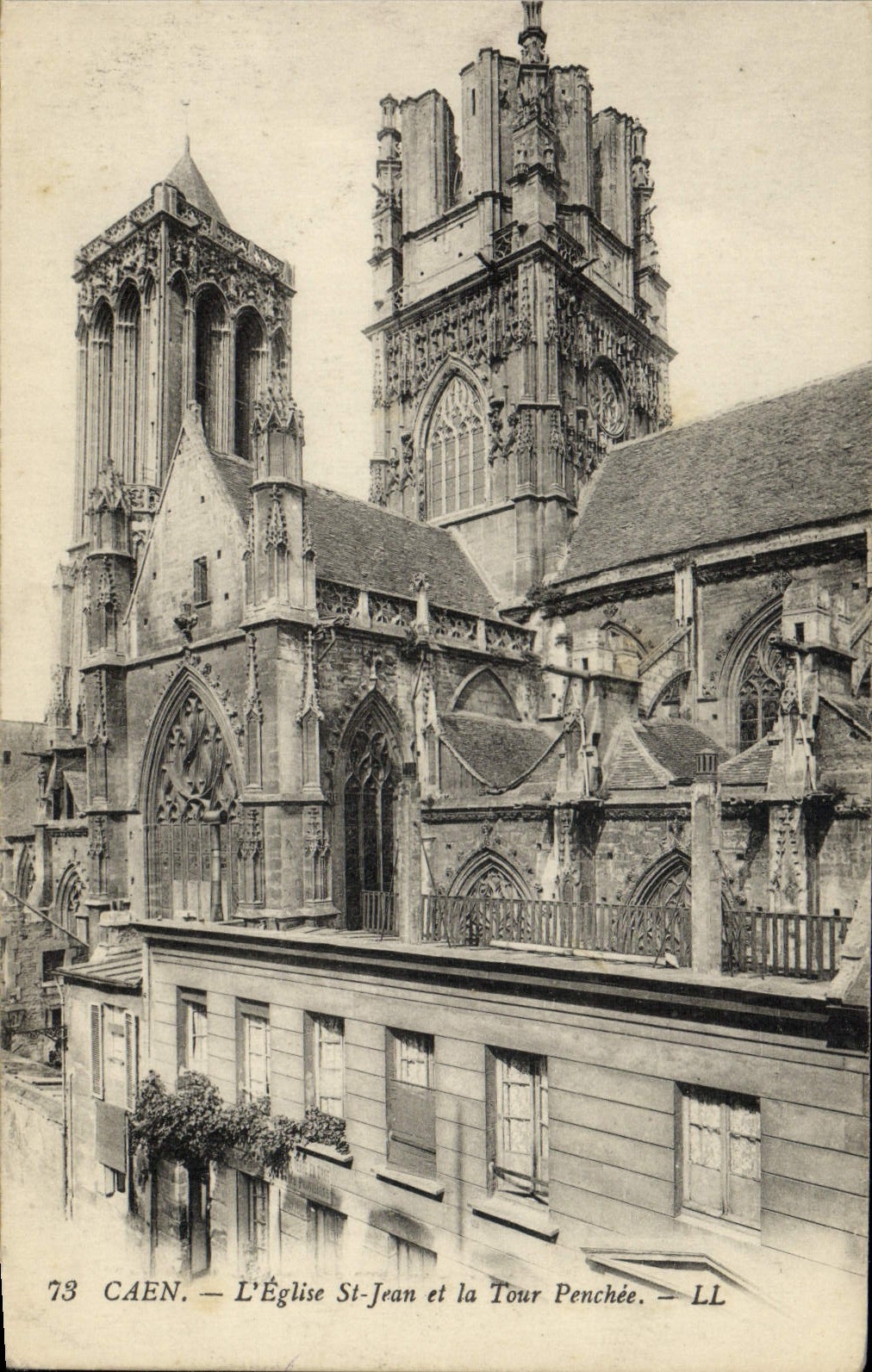 VINTAGE POSTCARD Caen the Church St Jean and the Leaning Tower