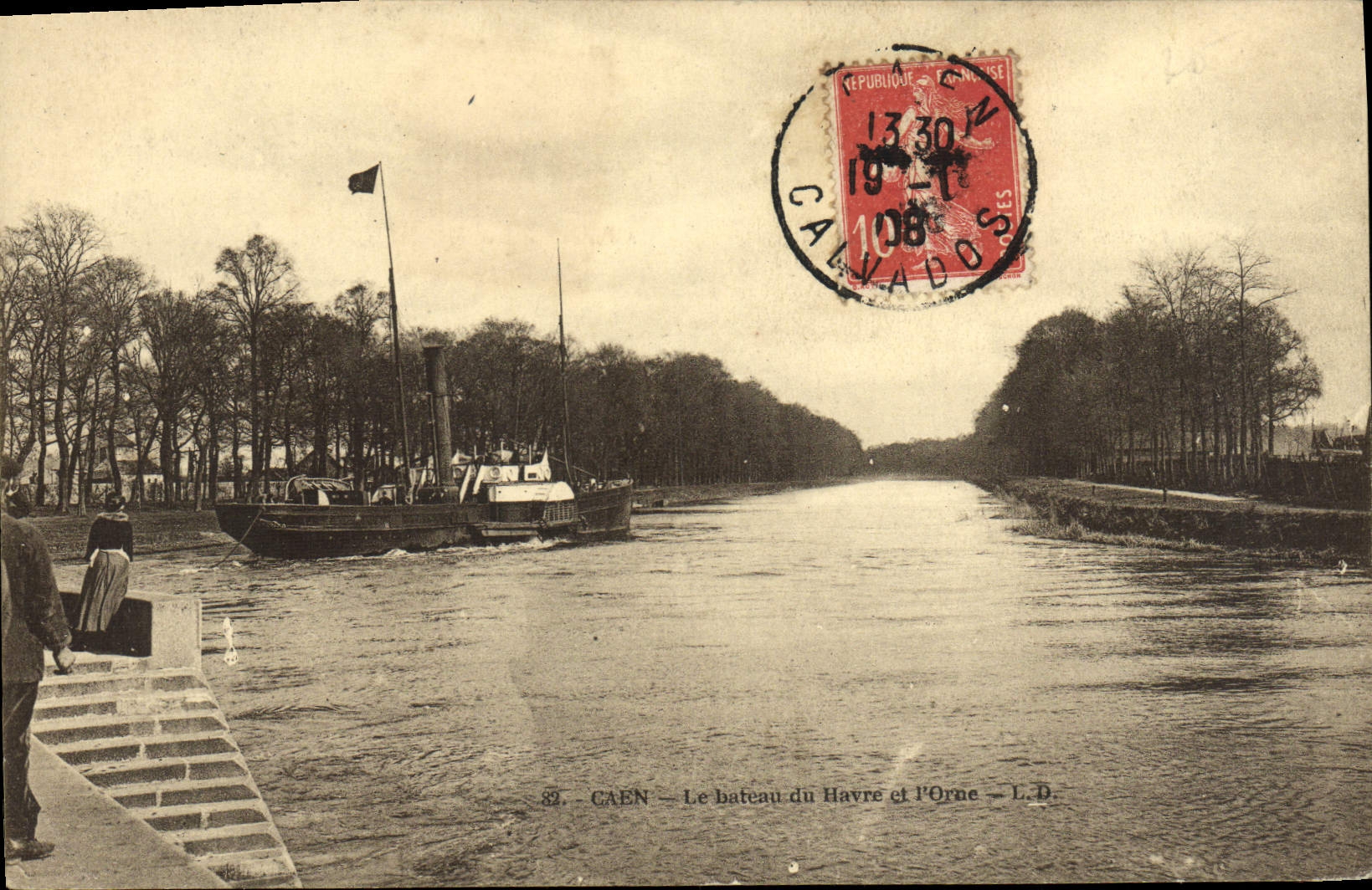 VINTAGE POSTCARD Caen the boat of Le Havre and Orne