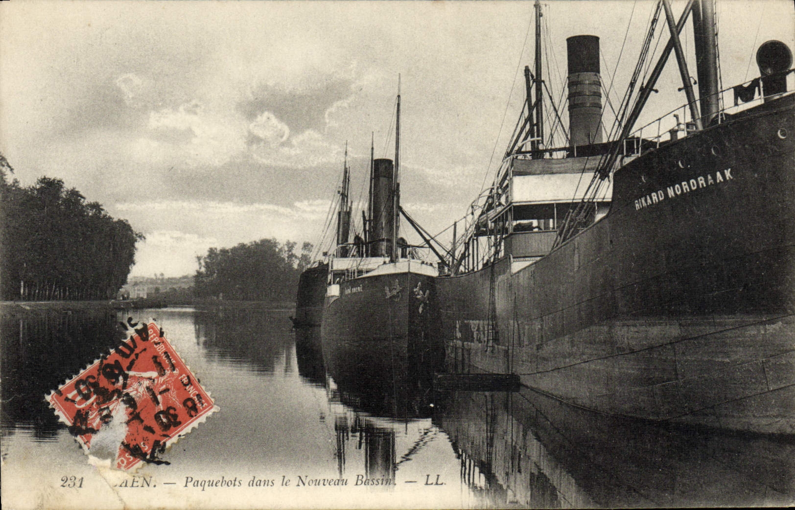 VINTAGE POSTCARD Caen Steamers in the New Basin Rikard Nordraak