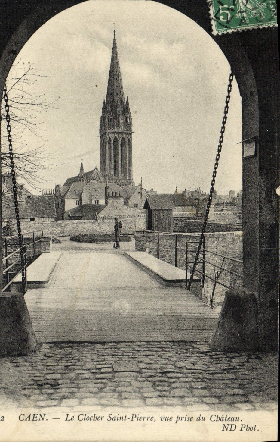 VINTAGE POSTCARD Caen the Bell-tower Saint Pierre Seen from of the Castle