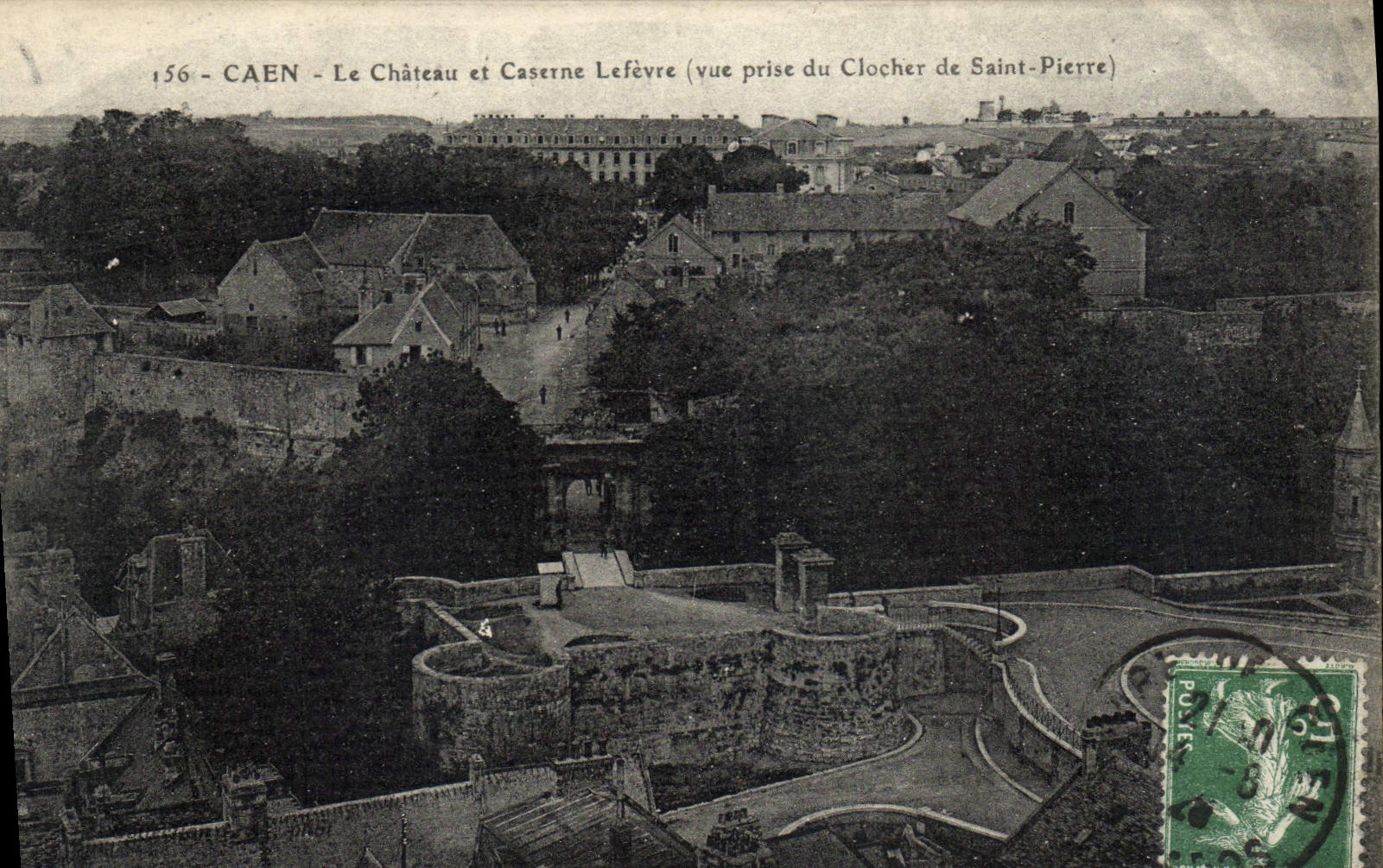 VINTAGE POSTCARD Caen the Castle and Lefevre Barracks Seen from of the bell-tower of Saint Pierre