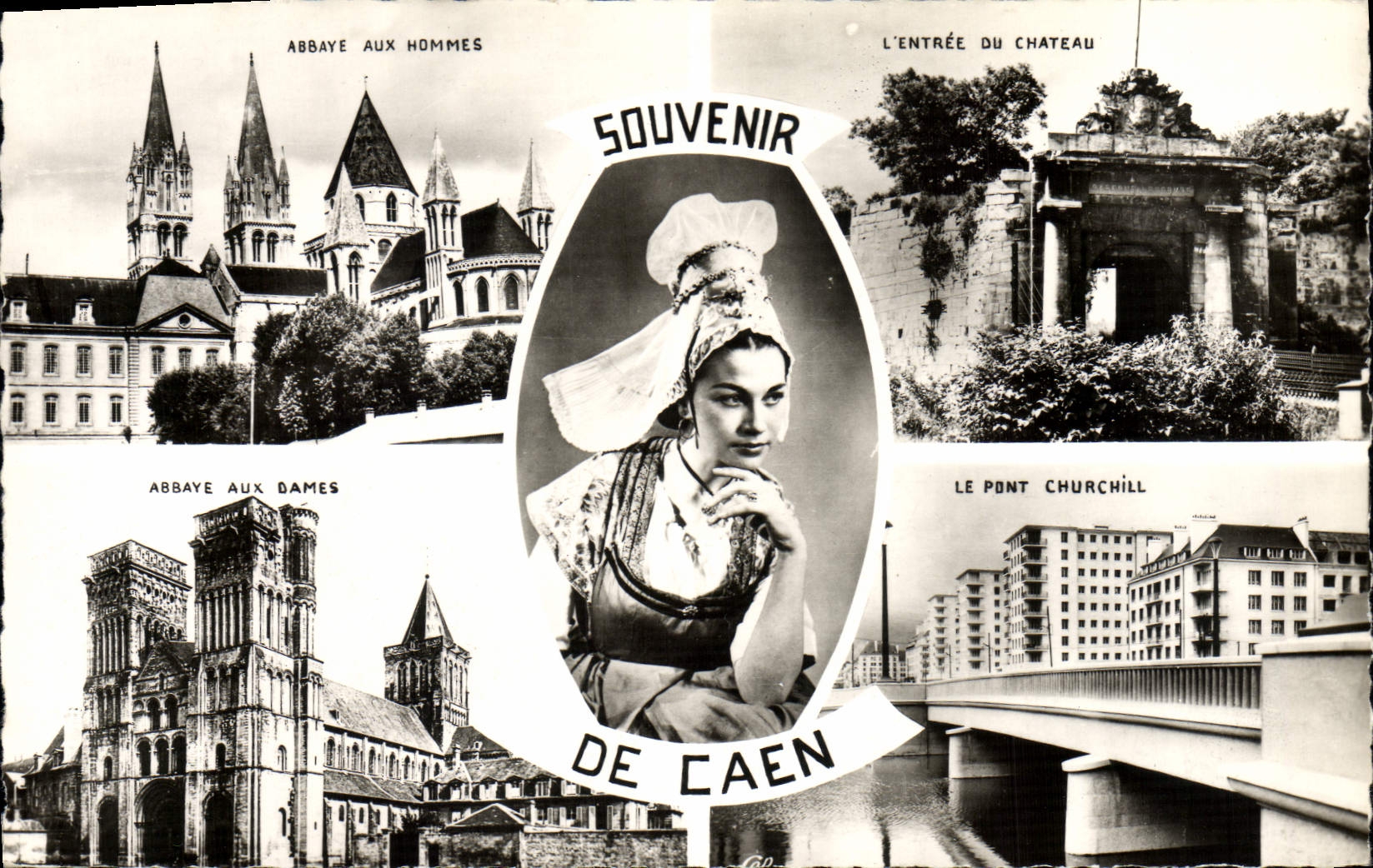 MODERN CARD Caen Abbey with the men the entry of the castle Abbey to the ladies the Chruchill bridge