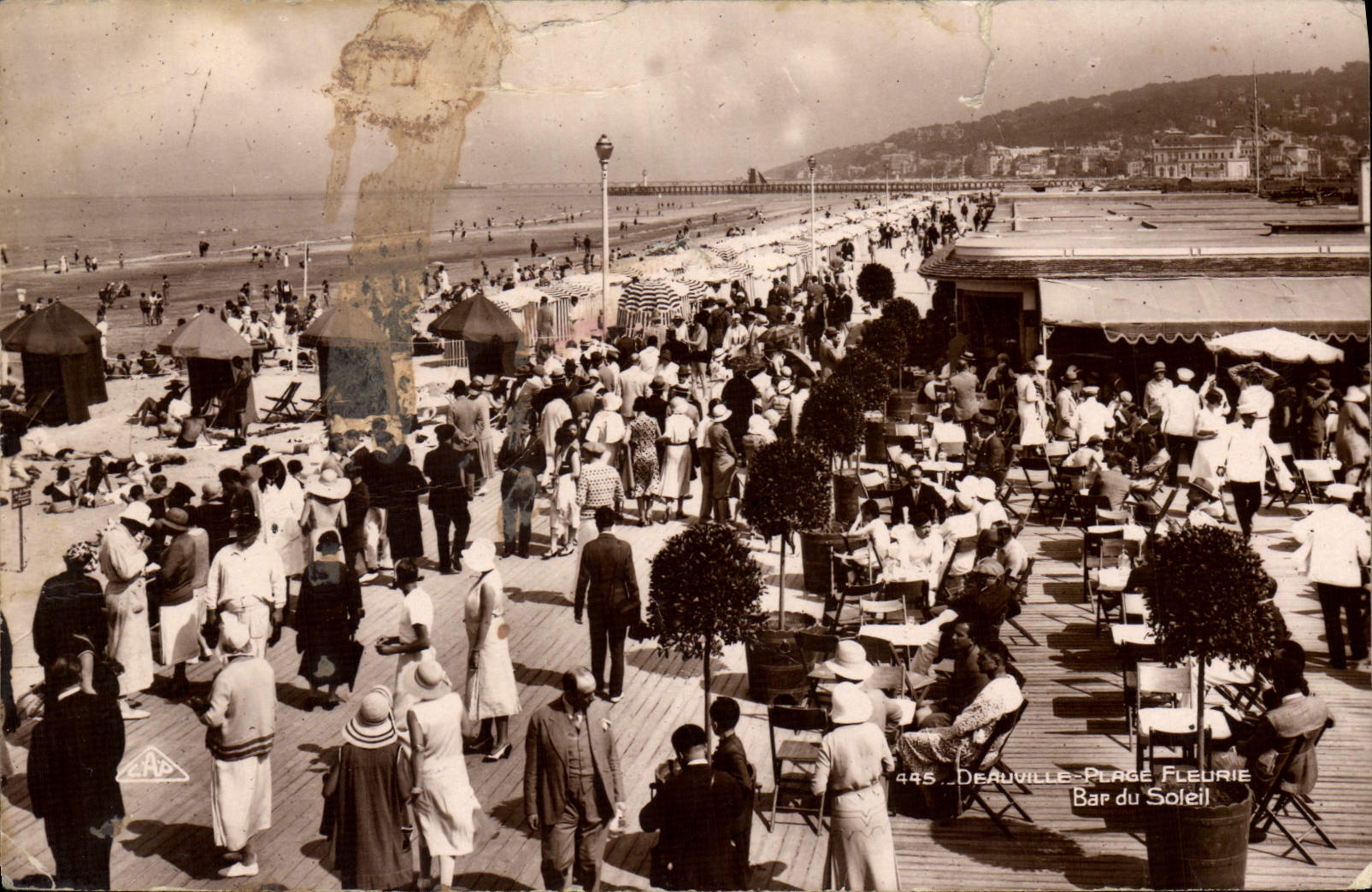 VINTAGE POSTCARD Deauville flowered Beach bar of the sun