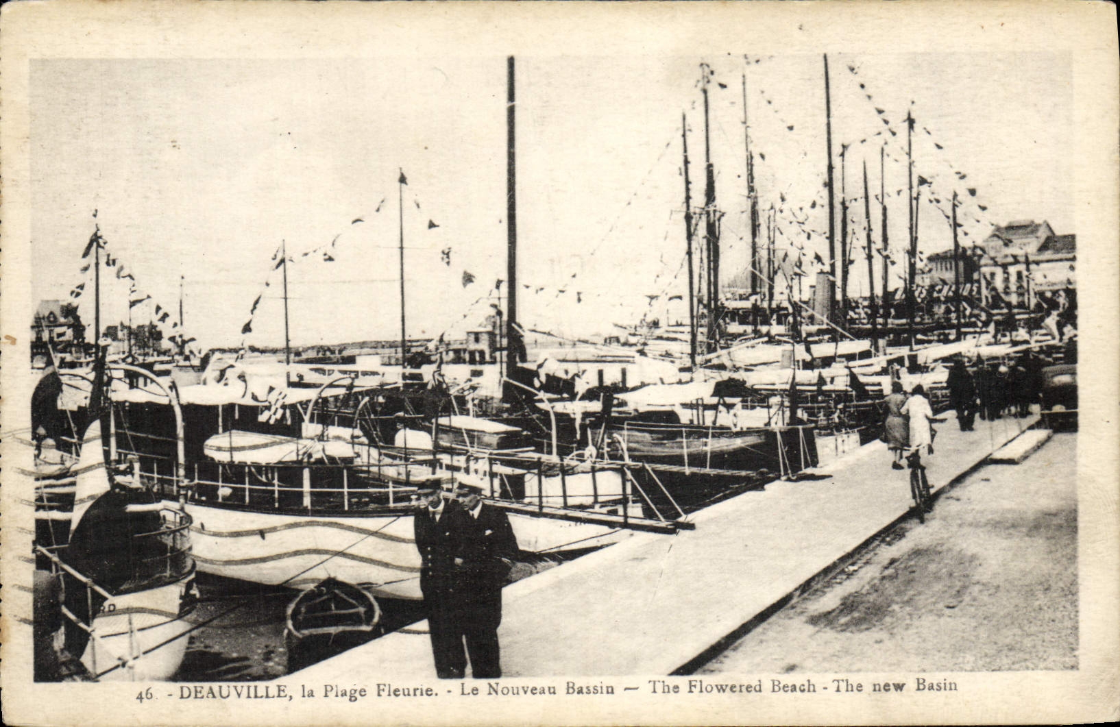 VINTAGE POSTCARD Deauville the flowered beach the new basin Boats