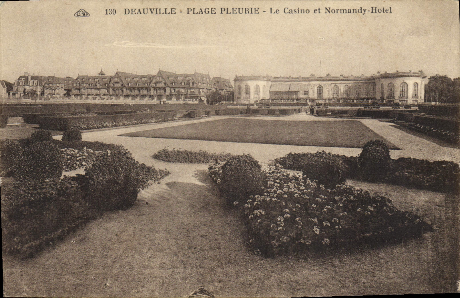 VINTAGE POSTCARD Deauville flowered beach the casino and normandy hotel