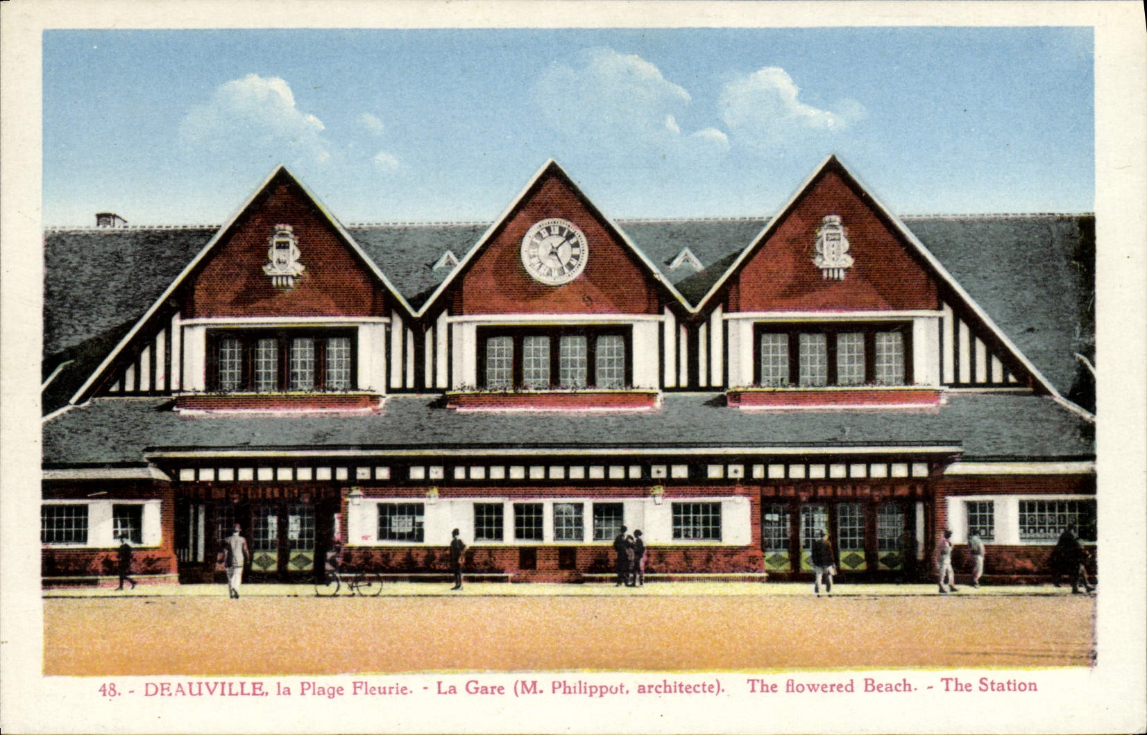 VINTAGE POSTCARD Deauville the beach flowered Train station