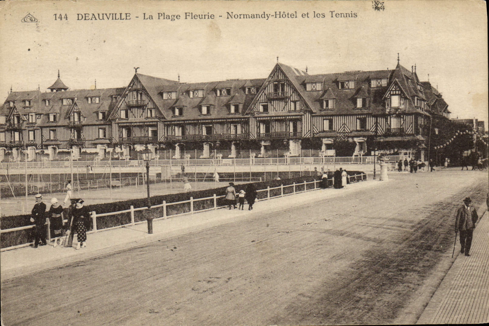 VINTAGE POSTCARD Deauville the flowered beach normandy hotel and tennis