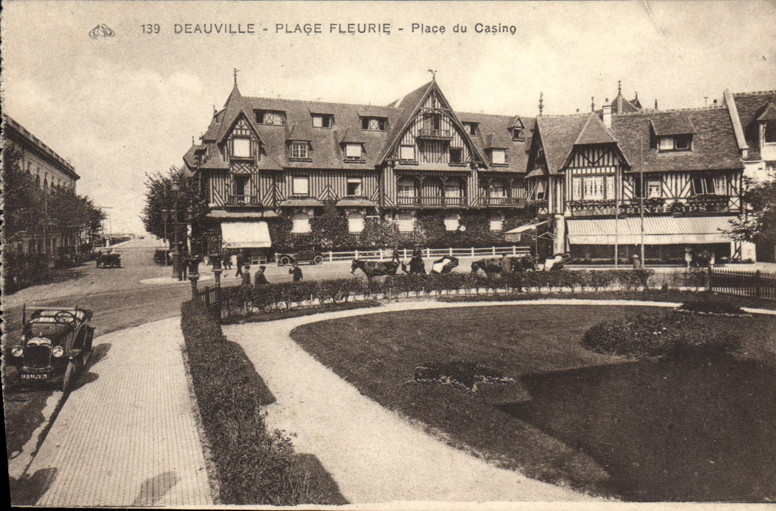 VINTAGE POSTCARD Deauville flowered beach place of the casino