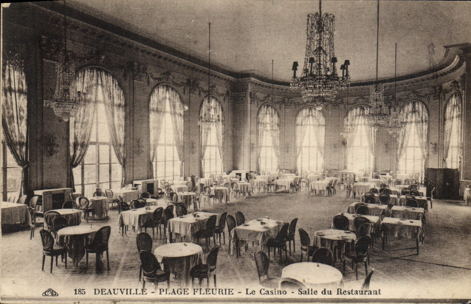 VINTAGE POSTCARD Deauville flowered Beach the casino Room of the restaurant