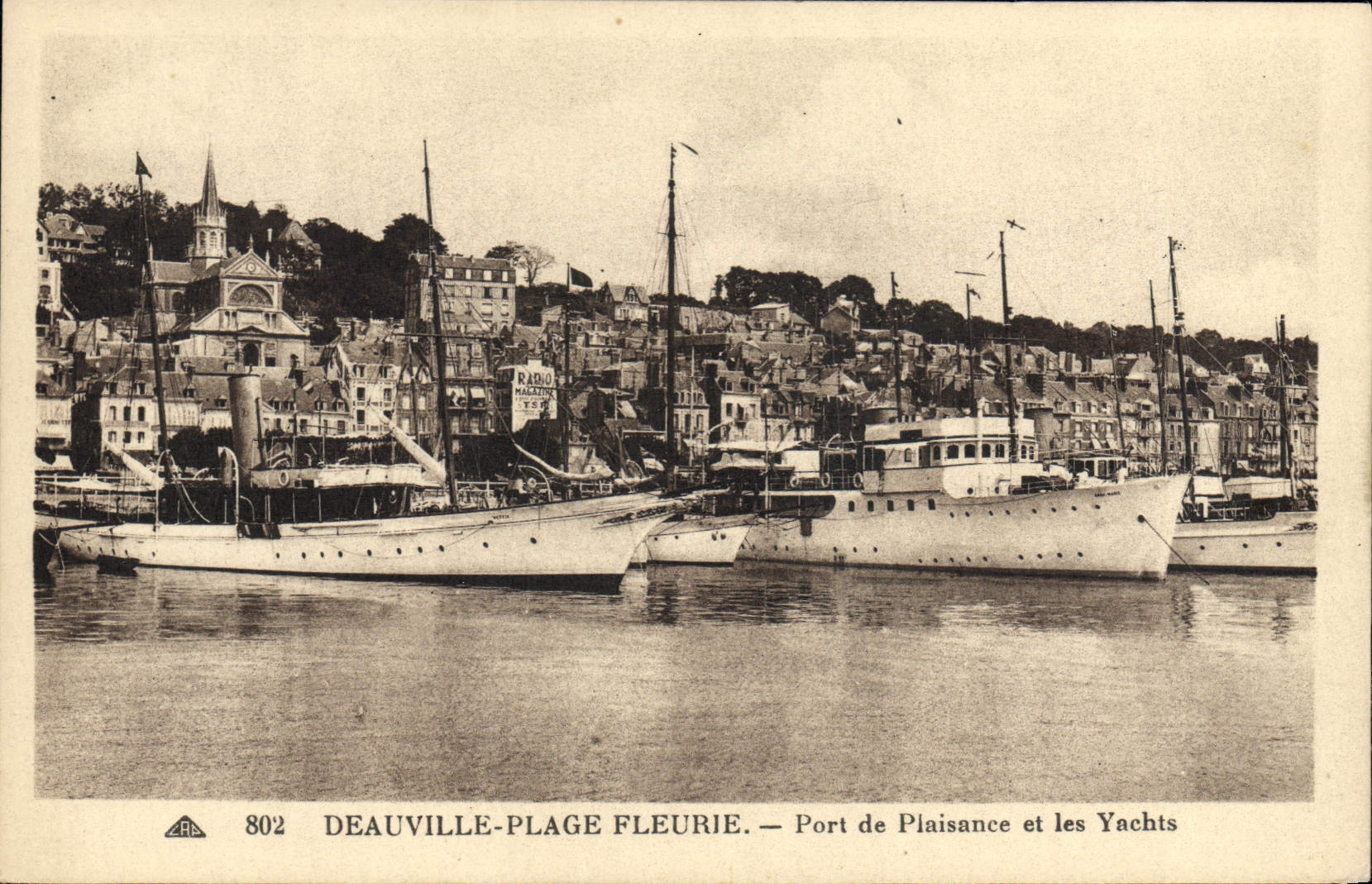 VINTAGE POSTCARD Deauville flowered Beach marina and the yachts Boats