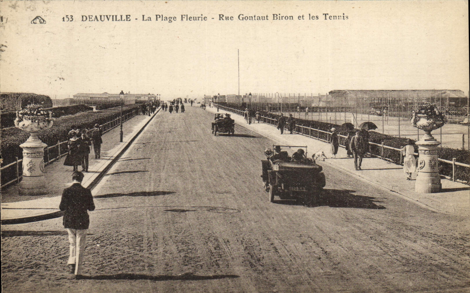 VINTAGE POSTCARD Deauville the flowered beach street gontaut biron and tennis