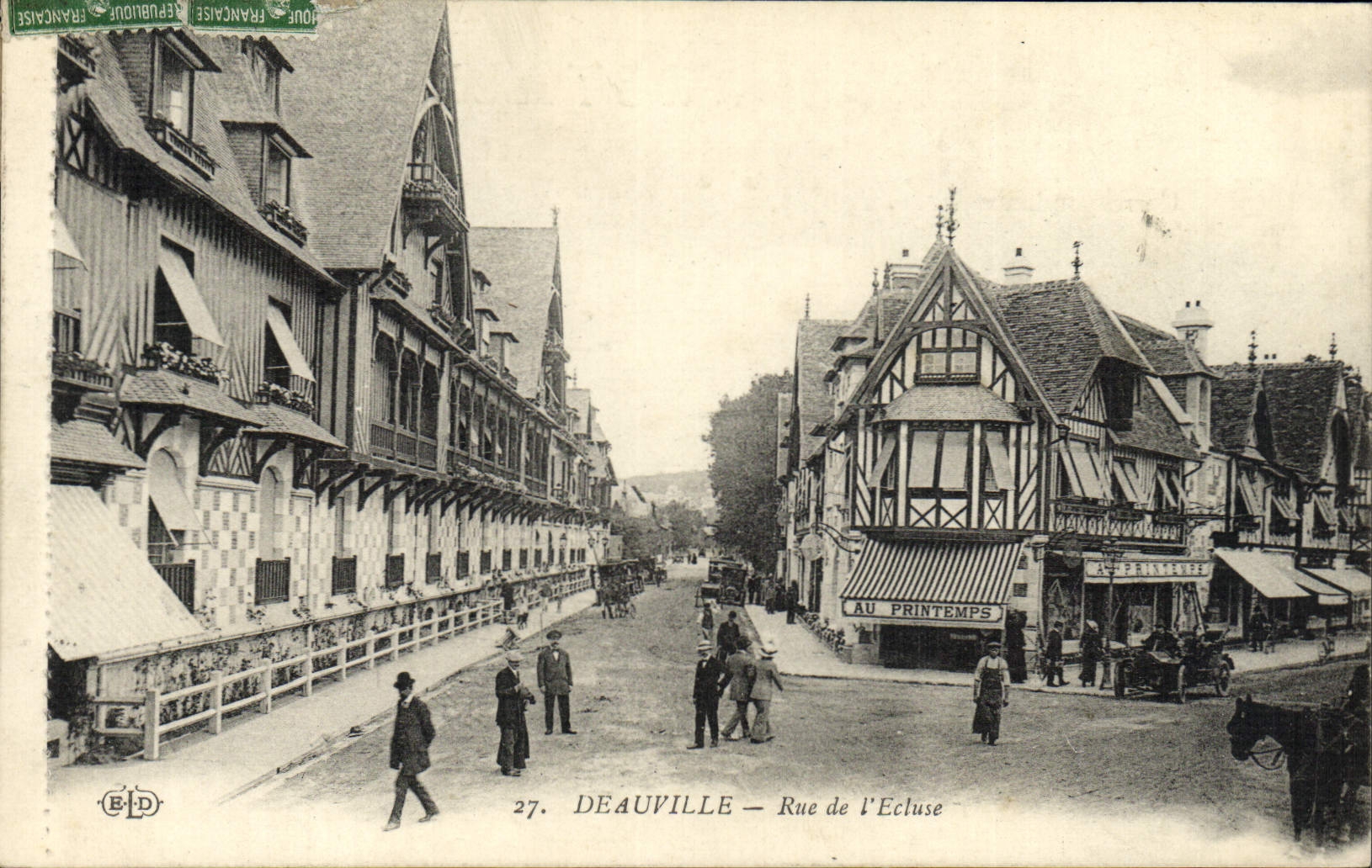 VINTAGE POSTCARD Deauville Street of the lock In Spring