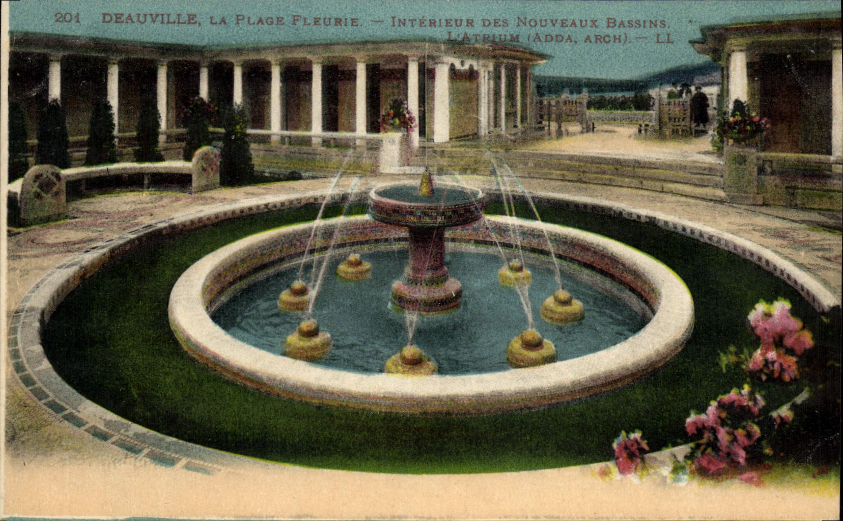 VINTAGE POSTCARD Deauville the flowered Beach Interior of the new basins the atrium