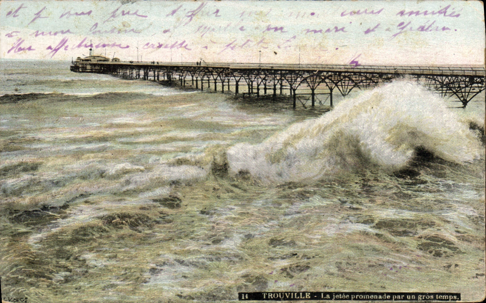 POSTAL Trouville de la VENDIMIA la caminata del embarcadero por el tiempo pesado