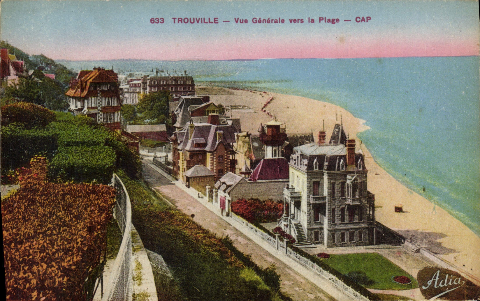 Opinión de Trouville de la POSTAL de la VENDIMIA hacia la playa
