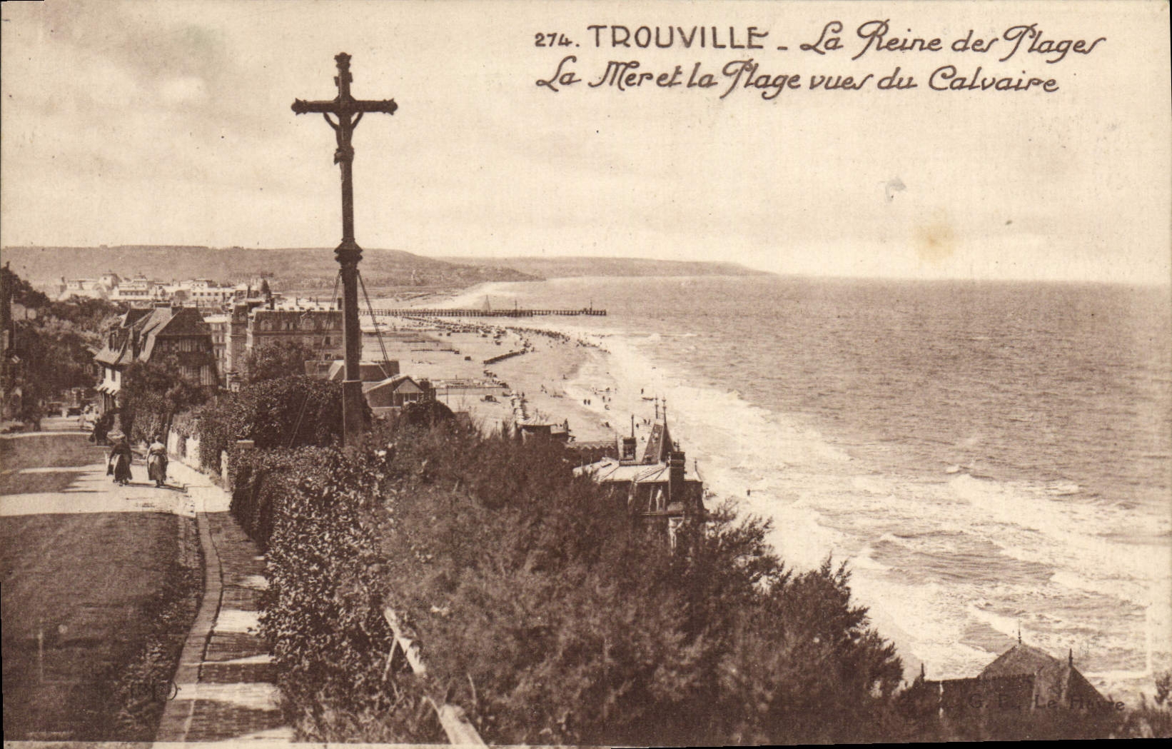 Reina de Trouville de la POSTAL de la VENDIMIA del mar de las playas y de la playa vistos del martirio
