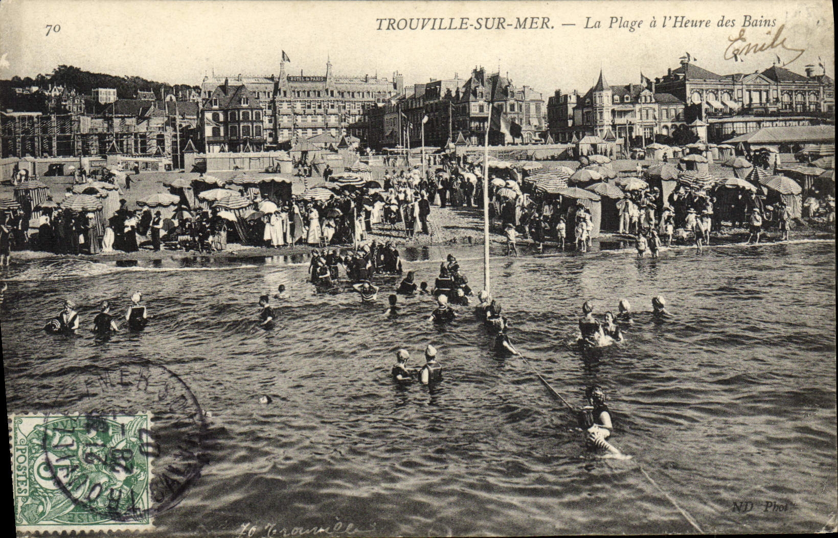 POSTAL Trouville de la VENDIMIA en el mar la playa por la hora del baño