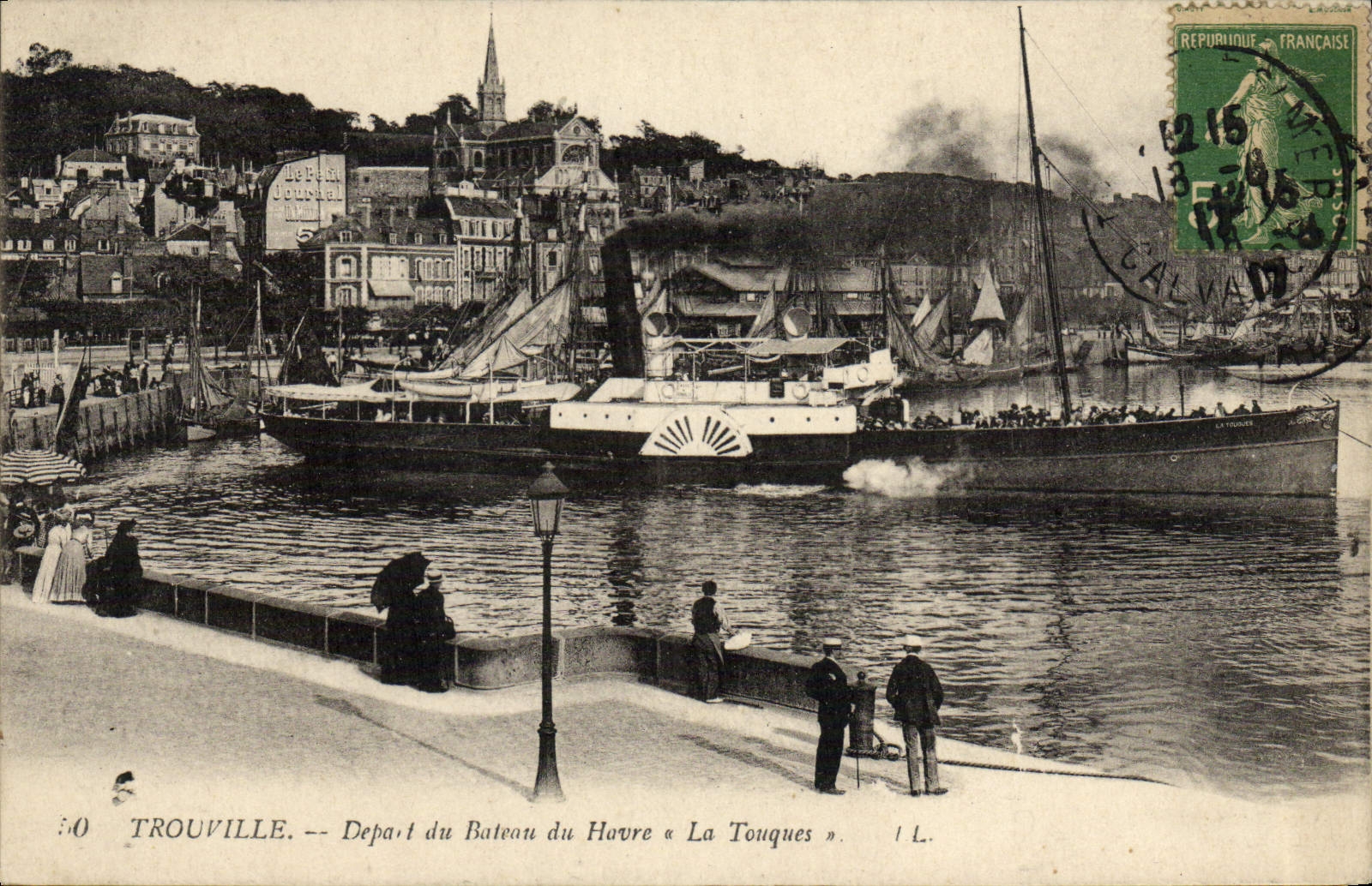 Salida de Trouville de la POSTAL de la VENDIMIA del barco de los tambores de Le Havre