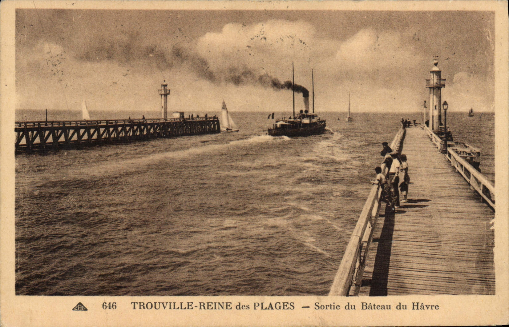 La POSTAL Trouville de la VENDIMIA la reina de las playas salió del barco de Le Havre